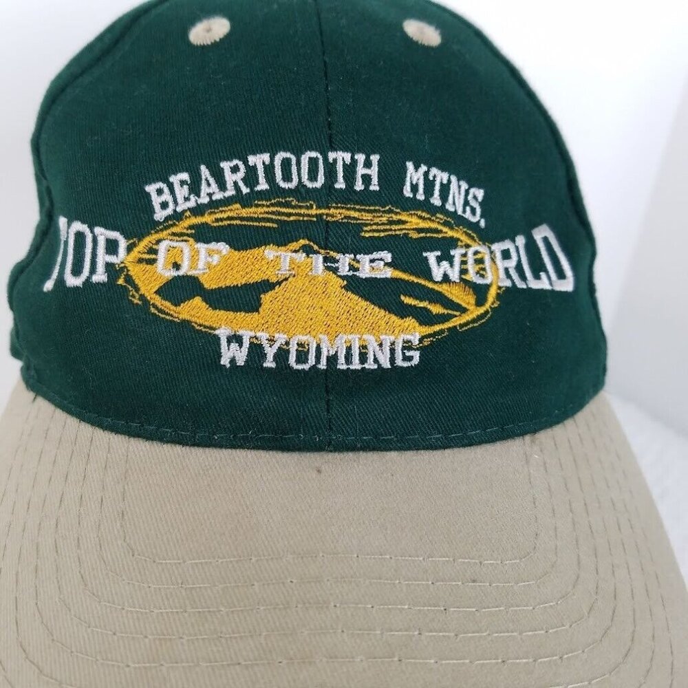 Beartooth Mountains Hat Wyoming Strapback Cap Green Khaki Top of the World